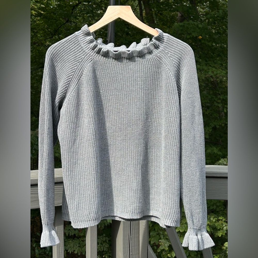 Hayden LA Gray knit Women's Sweater with Ruffle Long Sleeve and Neck Size L